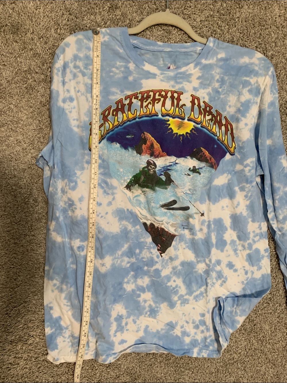 Teton Gravity Research Grateful Dead Blue White Tie-Dye Long Sleeve Tee Shirt - Picture 5 of 6